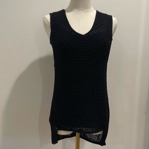 Helmut Lang Black Crochet Knit Top with stretch camisole underneath